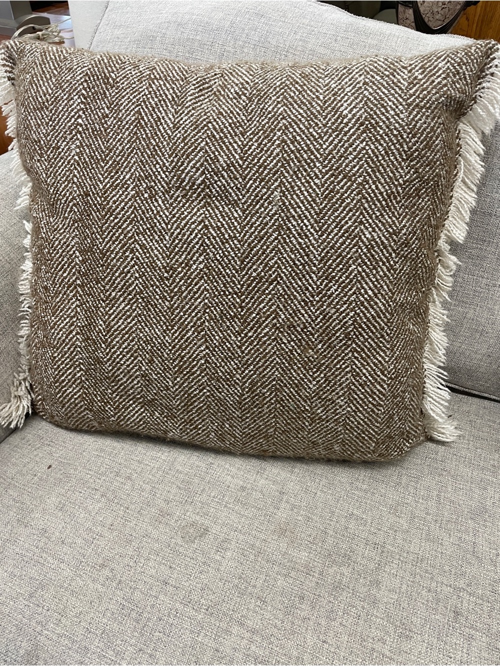 Threshold Studio McGee Brown and white herringbone  Chevron Fringe Throw Pillow